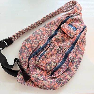 KAVU Rope Sling Bag Crossbody Pink Purple Camo Backpack Adjustable Strap - Image 1 of 4