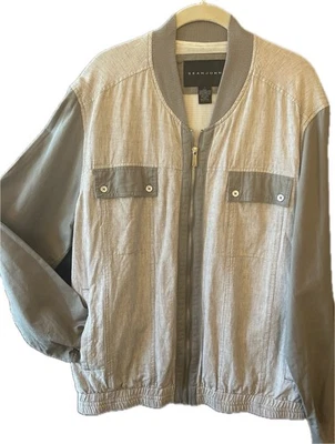 SEAN JOHN Mens Sz L Linen Blend Jacket Gray & White Zippered - Image 1 of 4