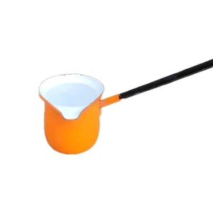 Vtg Butter Warmer Melter Coffee Milk Ladle Enamelware Orange Primitive Stove Pot - Picture 1 of 8