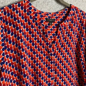 Talbots Women's XLP Red Blue Patterned Long Sleeve Top Blouse Polka Dots Career - Picture 1 of 7
