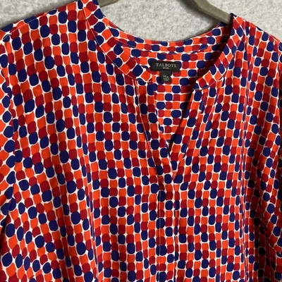 Talbots Women's XLP Red Blue Patterned Long Sleeve Top Blouse Polka Dots Career - Image 1 of 4