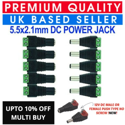 SECURICAM CONNETTORE CAVO ADATTATORE JACK SPINA FOTOCAMERA CCTV 12V MASCHIO POTENZA 5,5X2,1 MM CONNETTORE CAVO