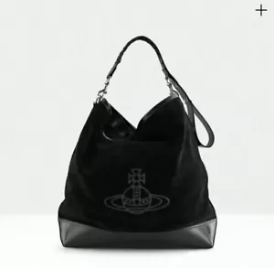 New~Vivienne Westwood Orb plaque Black Tote Hobo Bag - Picture 1 of 12