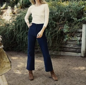 Doen Maritime Straight Leg Crop Corduroy Pants In Blue Women's Size 25 - Picture 1 of 7
