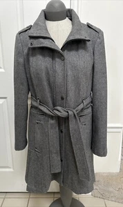 Calvin Kline Grey Twill Trench Coat Pleated Hem Lined Belted EUC sz. L - Picture 1 of 15