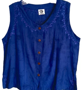 Button Blouse, Sleeveless, Embroidered, Royal Blue, Soft Tie Dye, Medium - Picture 1 of 2