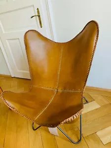 Handmade Buffalo Leather Butterfly Chair Lounge Relax Arm Chair Full Foldable - Picture 1 of 9