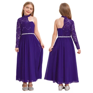 Kids Girls Dress Graduation Prom Dresses Bridesmaid Ball Gown High Waist Lace - Picture 1 of 80