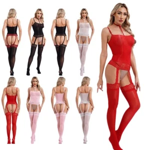Womens Thigh High Stockings Adjustable Sling Straps Jumpsuit Slim Fit Nightwear - Picture 1 of 68