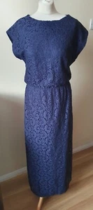 Mela Loves London Navy Blue Stretch Lace Long Dress Size 12 - Picture 1 of 12