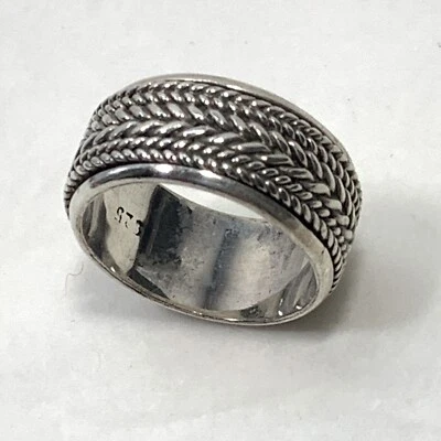 Sterling Silver 925 Spinner Ring  Braided Woven Design Wide Band Sz 6 - Image 1 of 4