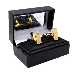 Gold Bullion Bar (Gold Plate) Mens Gift Cufflinks in Personalised Gift Box - Picture 1 of 7