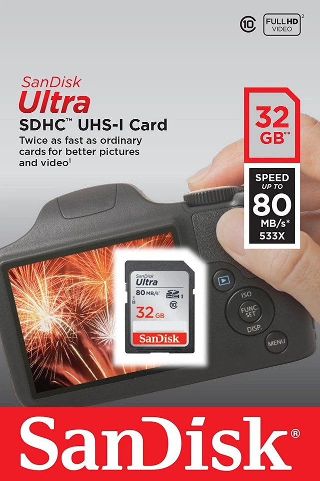 SanDisk Ultra 32GB SD SDHC Flash Memory Card Class 10 80MB/s 533X UHS-I HD  - Image 1 of 1