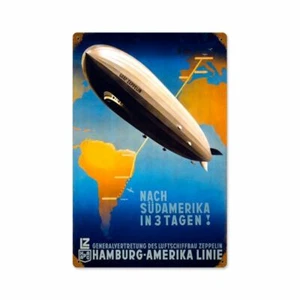 HAMBURG AMERIKA LINE BLIMP TRAVEL 18" HEAVY DUTY USA MADE METAL ADVERTISING SIGN - Picture 1 of 1