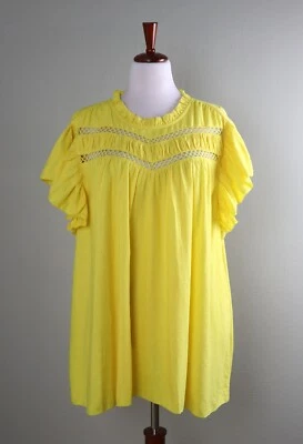 LANE BRYANT NWT $59 Yellow Ruffle Trim Lattice Linen Blend Flutter Top Size 26 - Image 1 of 4