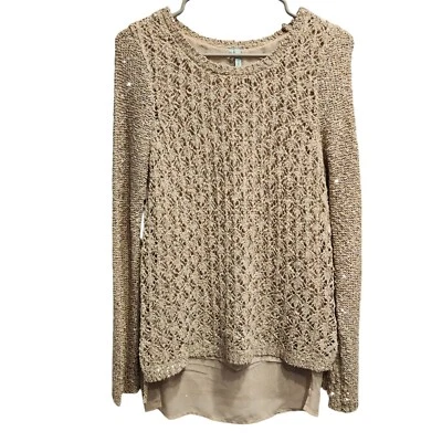 Suéter tejido en capas de lentejuelas de ganchillo tostado Top vacaciones glamour hada S Y2K  Foto 1 de 4
