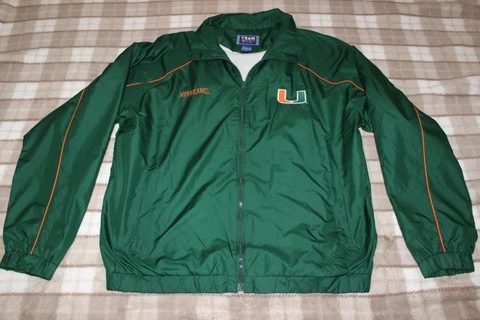 VTG University of Miami Hurricanes NCAA Windbreaker Jacket Lined Green UM LARGE Cover