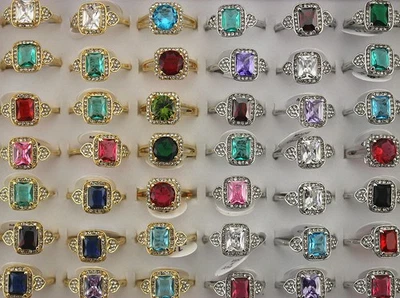 50pcs De gros Lots Zirconia cubique Bijoux Anneau Dame Coeur Faux diamant Bagues - Imagen 1 de 4