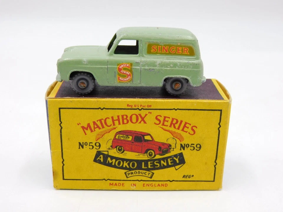 Lesney Matchbox 59A Ford Thames Van SINGER pale green B type box diecast 55mm - Immagine 1 di 4