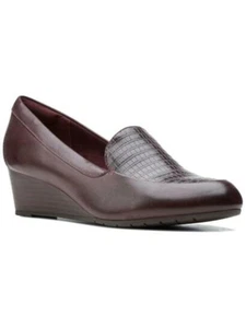 COLLECTION BY CLARKS Womens Burgundy Tonal Mallory Pearl Wedge Leather Pumps 6 M - Picture 1 of 2