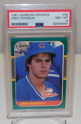 Donruss The Rookies Greg Maddux 1987 novato RC #52 Cubs PSA 8 Foto 1 de 3
