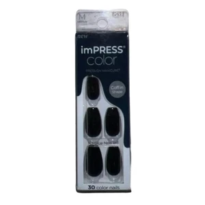 KISS imPRESS Color No Glue Mani 30 Pcs Press On Nails Navy Dark Blue Medium Size - Picture 1 of 7