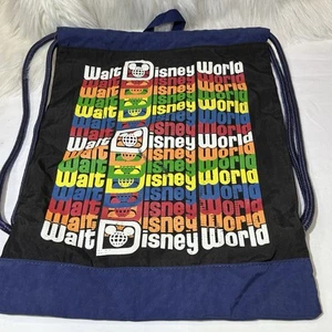 Walt Disney World Retro 70’s Drawstring Cinch Bag Zip Pocket Backpack - Picture 1 of 6