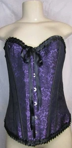 Corset Top Bustier purple Black Boned Lace Up Back Boudoir Fairy Goth Size XL - Picture 1 of 7