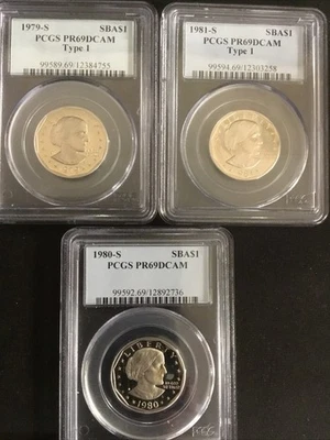 Lot Of 3 SBA$1, PCGS PR69DCAM, 1979 & 1981 S Type 1, 1980-S - Image 1 of 2