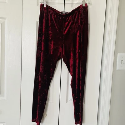 VTG TAPEMEASURE PLUS Dark Red Velvet Leggings Elastic Waist Size 1X 34” Long - Image 1 of 4