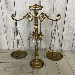 Vintage Antique Metal Crystal Ball Gold Weight Balance Scales Decorative Art - Picture 1 of 13