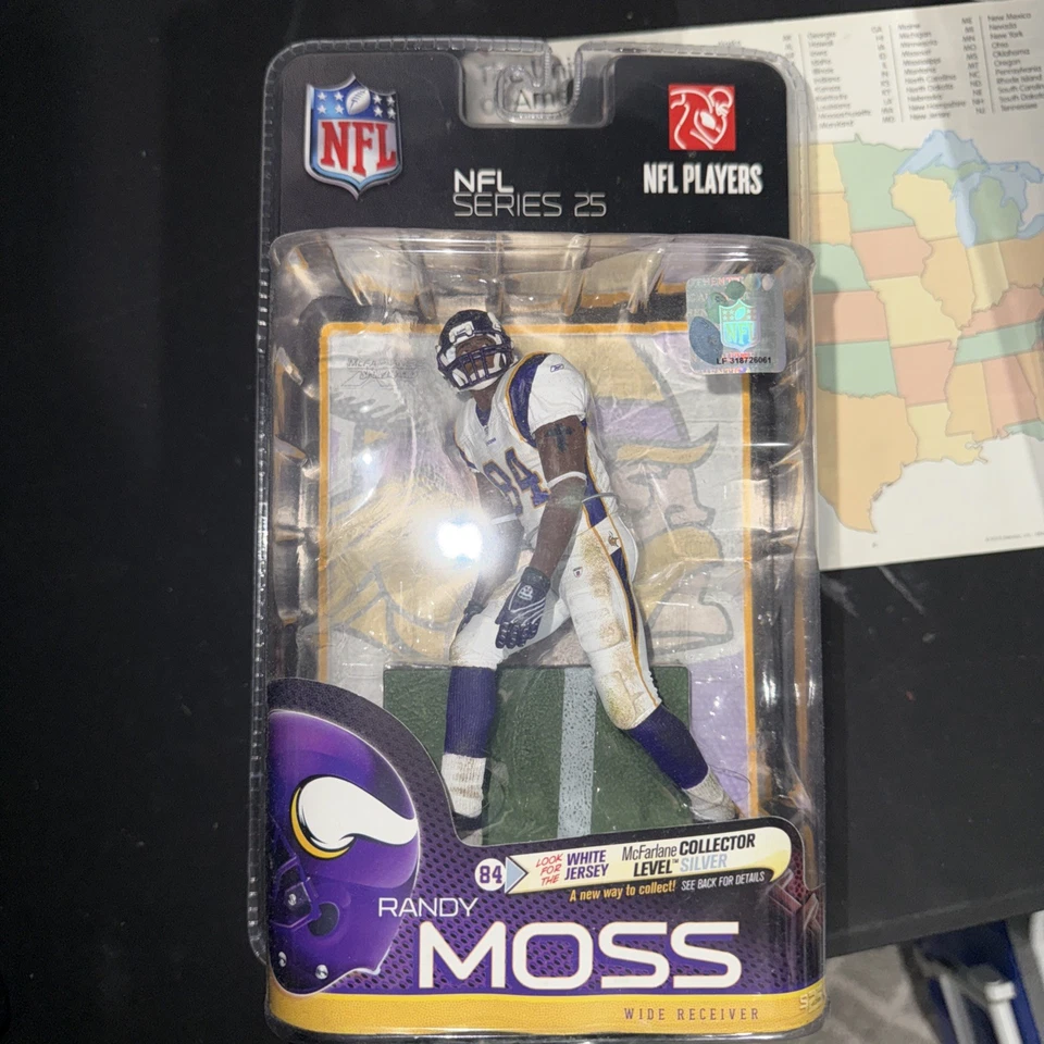Figura de acción Randy Moss serie 25 de la NFL en una camiseta blanca de los Minnesota Vikings Foto 1 de 1