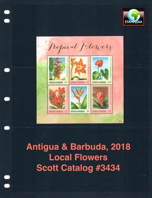 $20.00 Scott Value - 2018 ANTIGUA Flowers s/s Caribbean Wildlife CV MNH NH UMM - Image 1 of 4