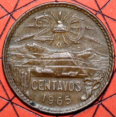 México 1965 20 centavos, Pirámide del Sol en Teotihuacán - Moneda extranjera 28,5 mm Foto 1 de 2