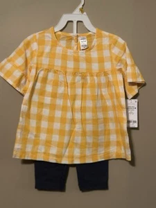 Carters Yellow Gingham Outfit 3T Girls Capri Jeggings Leggings - Picture 1 of 4