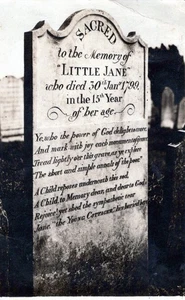 RPPC Old Graveyard “Little Jane” 1799 Tombstone Memorial Postcard P5G - Picture 1 of 2