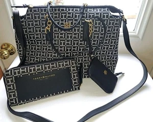 ¡NUEVO SIN ETIQUETAS! Mujer Tommy Hilfiger Cuadrado Monograma Blanco y Negro Bolso de Mano Monedero Moneda - Imagen 1 de 18