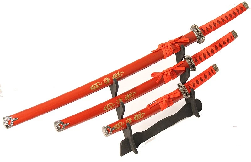 3 ПК новый Katana Ying Yang японский самурай меч комплект со стойкой цвет красный - Изображение 1 из 1