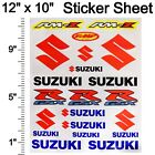 Suzuki GSXR RMZ Stickers Decal Sheet │19pc 12"x10" MX ATV Motorcycle Dirt Bike