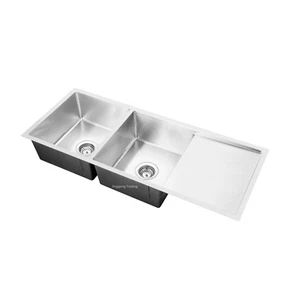 Handmade Stainless Steel Kitchen Sink Double Bowls with Drainer (1180mm x 450mm) - Picture 1 of 9