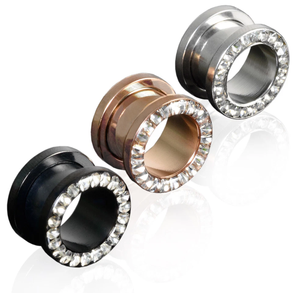 Flesh Tunnel Plug Edelstahl Zirkonia Kristall Epoxy Ohr Piercing Stahl Z151 - Bild 1 von 1