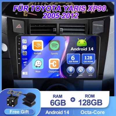 FÜR TOYOTA YARIS 2005-2012 ANDROID 14 CAR PLAY AUTORADIO NAVI GPS WIFI 6GB+128GB - Bild 1 von 4