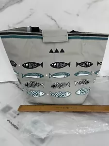 Kids Adult Printed Lunch Bag Insulated Cool School Box Picnic Fish Gray Blue - Picture 1 of 4