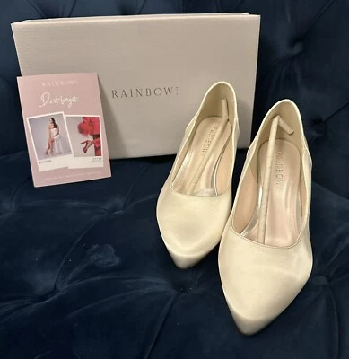 Marfil Satinado Boda Novias Mucamas Floral Borde Zapatos Damas Talla 6 Nuevo en Caja Navidad Foto 1 de 4