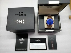 TW STEEL SLIM LINE BLUE DIAL DATE SAPPHIRE ROSE ST.STEEL MEN'S WATCH TW1309 NEW - Picture 1 of 10