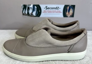 ECCO Brown Tan Soft Leather Slip On Sneaker Shoes Women's Size 9 - Picture 1 of 12