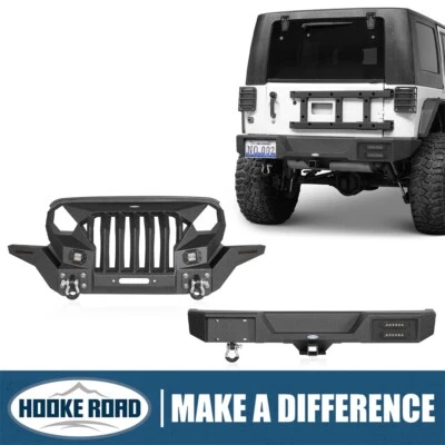 Hooke Road Black Steel Front/Rear Bumper Bar for Jeep Wrangler JK JKU 2007-2018 - Image 1 of 4