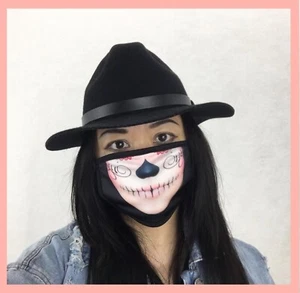 3EVERY Maschera Viso Teschio Zucchero Naturale Catrina 2 Strati Lavabile Copertura Morbida Tessuto - Foto 1 di 7