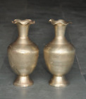 2 Pc Vintage Swan & Flower Inlay Engraved Handcrafted Brass Flower Vase/Pot