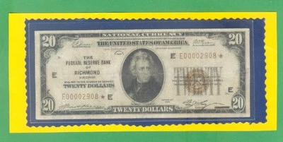 ~~~ 1929 == ESTRELLA == $20 == DISTRITO "E" == == RICHMOND, VA == == Foto 1 de 3